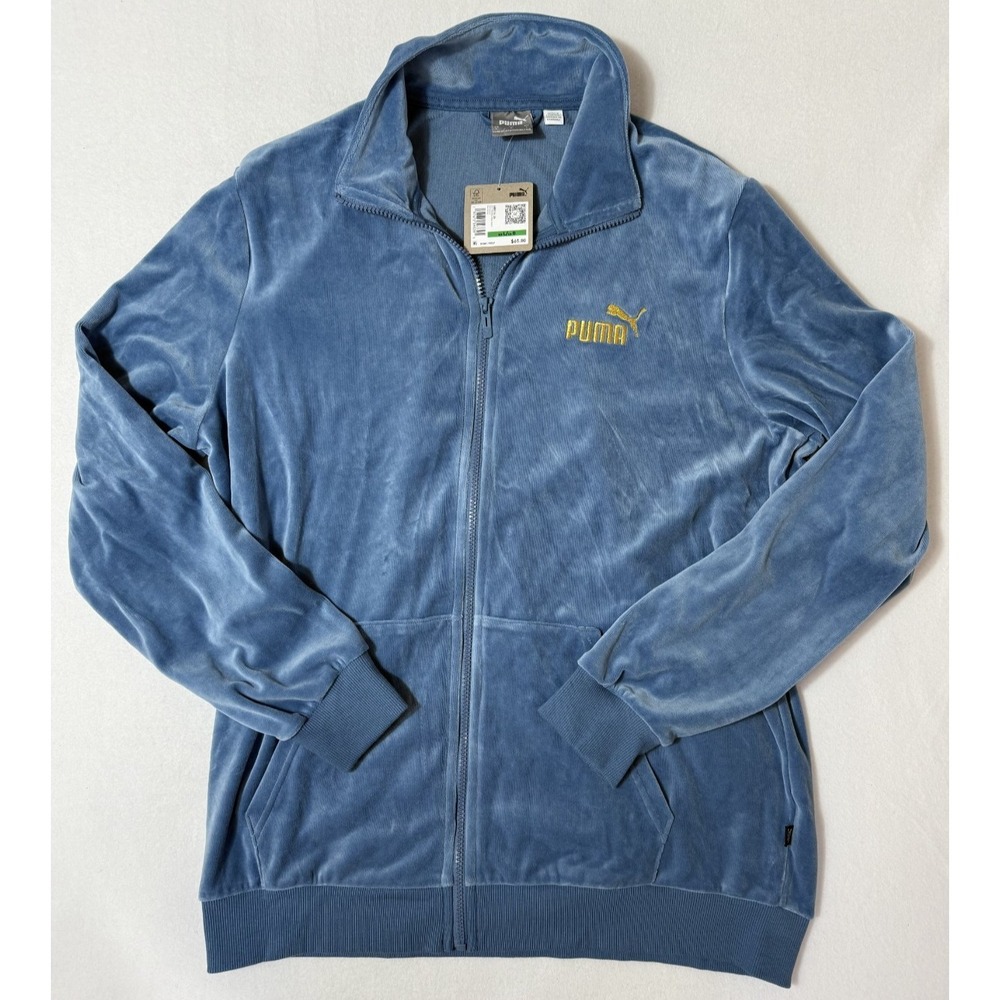 Puma Men's Minimal Gold-Tone Logo Velour Track Jacket‎ Blue Horizon ESS - Large
